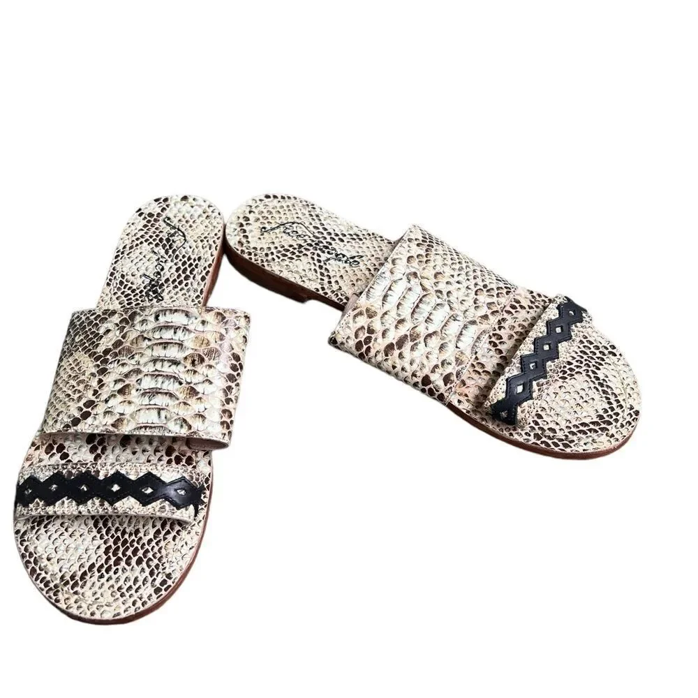 Free People Saturaday Snake Strappy Leather Flat Sandals 41/10